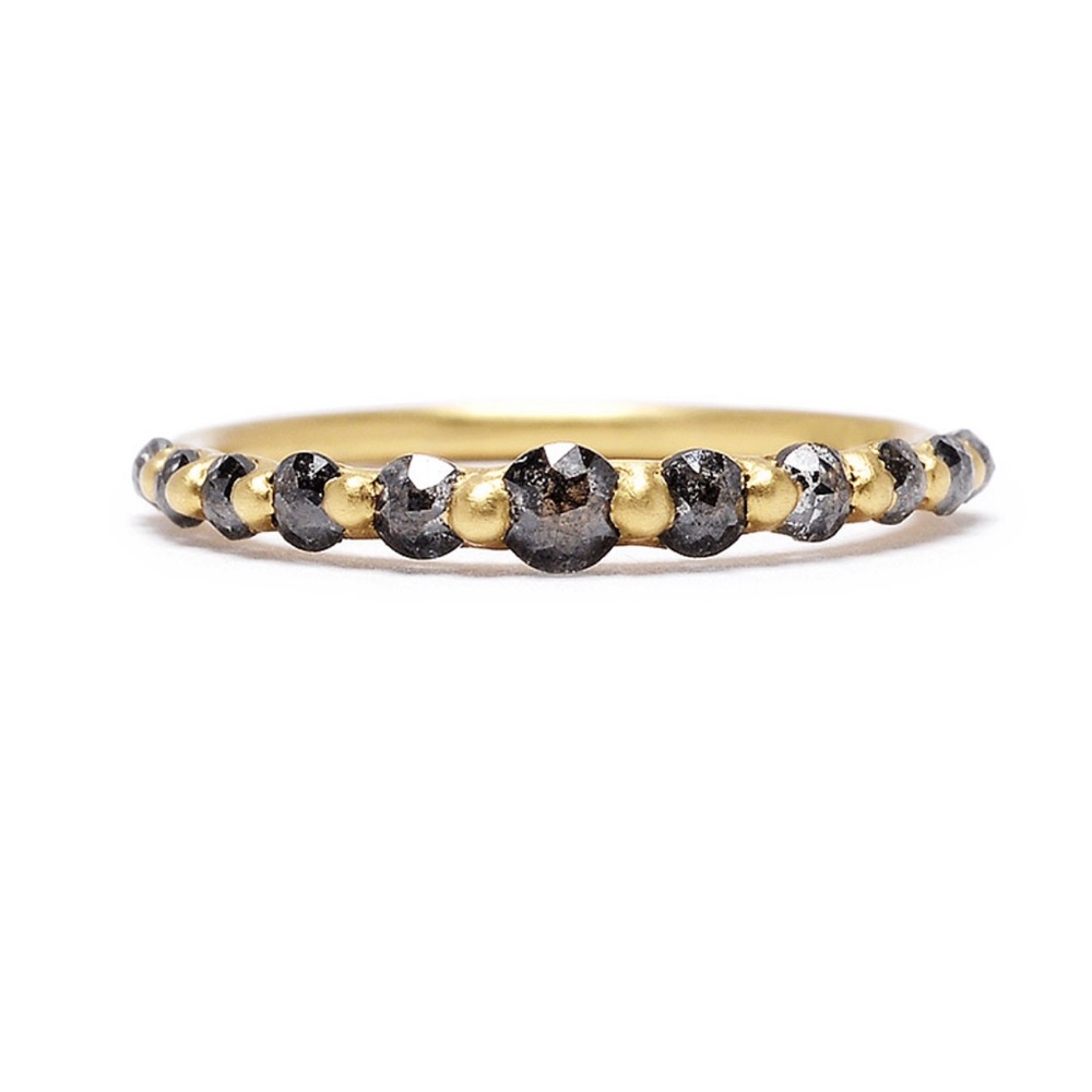 Polly Wales 18K Gold Halo Ring Grey Rose Cut Diamonds size 6.5